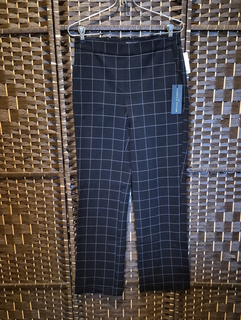 Windowpane Black Stretch Trousers - Women's Tailored Pants